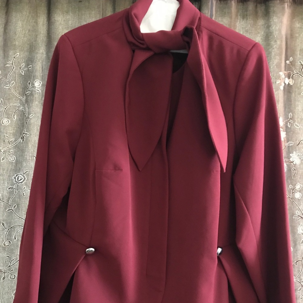 Eloquii Tie Neck Wine Colored Jacket